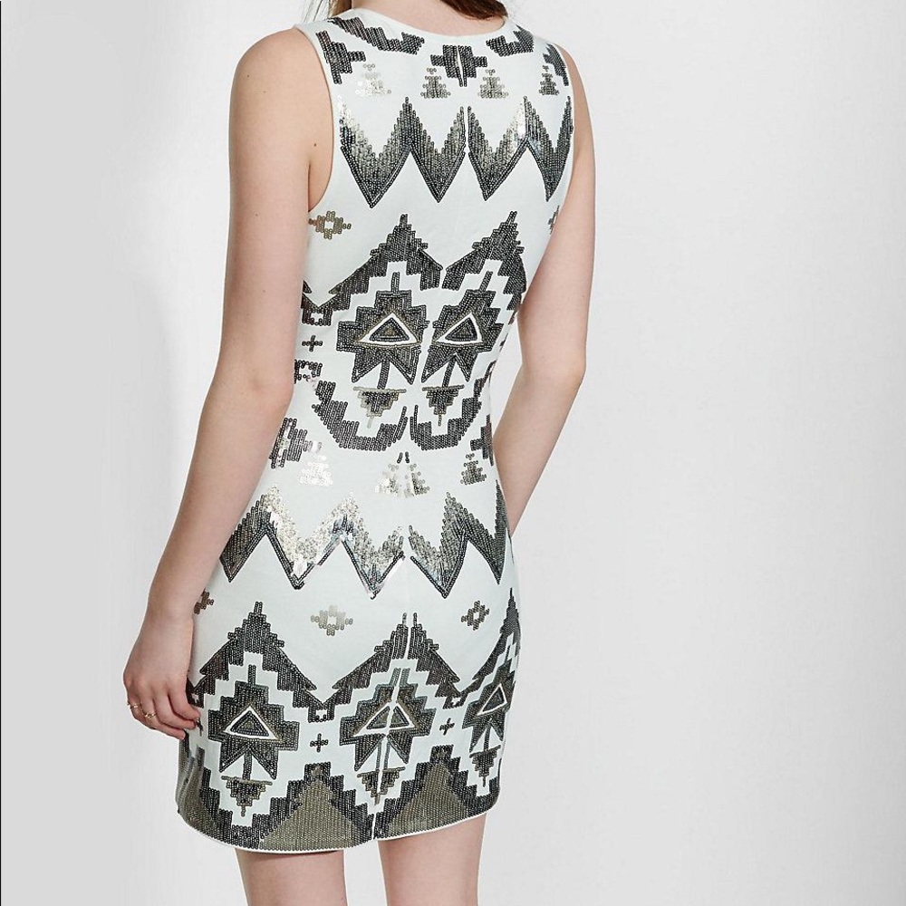 Express Ivory Aztec Silver/ Cooper Sequin Dress - Picture 3 of 7